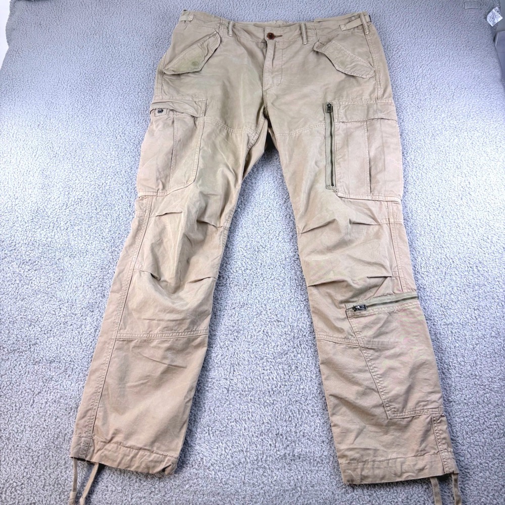 Polo Ralph Lauren Cargo Pants Mens 38x32 Tan Straight Fit Military Utility Khaki